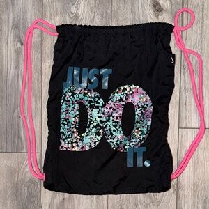 Nike Black Drawstring Bag with Pink and Blue Accents